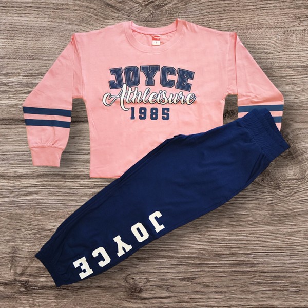 Σετ εποχιακό, παντελόνι - μπλούζα μακρυμάνικη με στάμπα, ροζ - μπλε navy